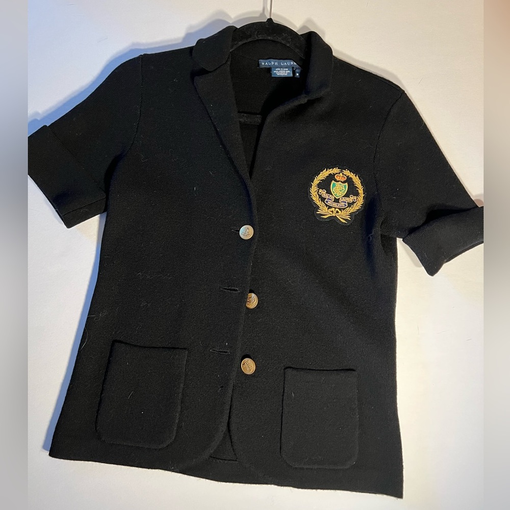 Ralph Lauren button down sweater top, black, size M